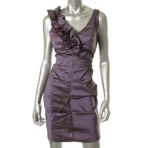 S.L. Fashions Purple Taffeta Ruched Ruffled Party Dress, Size 8
